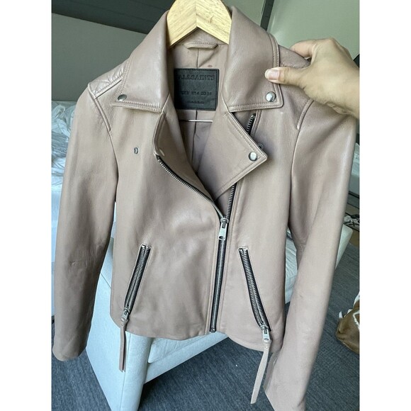 AllSaints Dalby Lamb Leather Biker Jacket Size US 4 UK8 $529 Moonlight Pink Rare - Picture 14 of 14